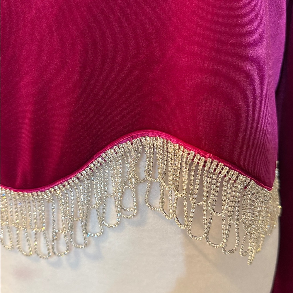 Buckle Blue B Collection Fuchsia Velvet Rhinestone Fringe Top Large - Picture 5 of 10